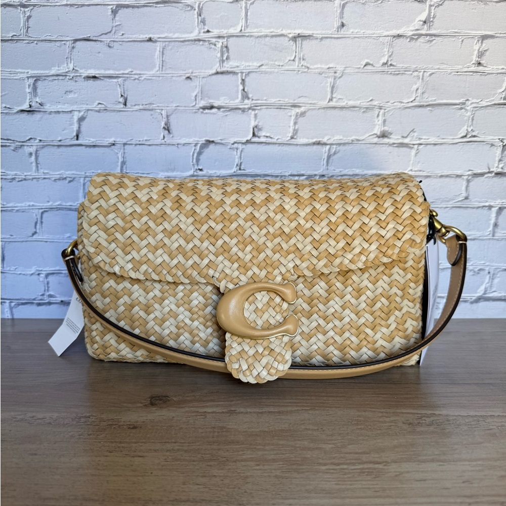 NWT Coach Soft Tabby Shoulder & Crossbody Bag Woven Leather • Tan/Cream
